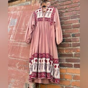 Vintage 60s 70s Papillon India Cotton Floral Cottage core Boho Dress S/M